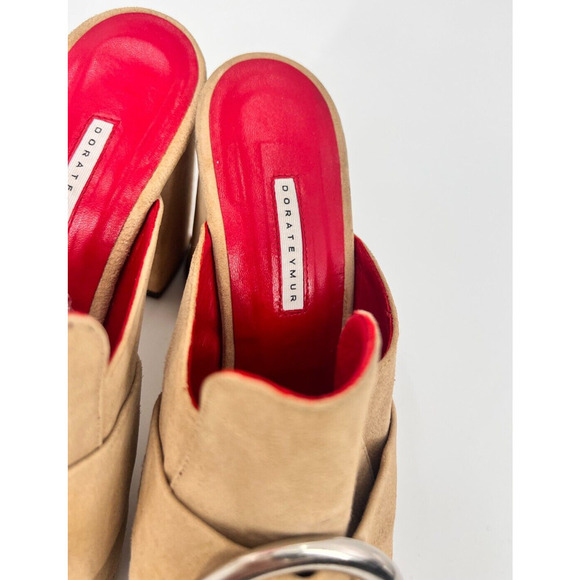 DORATEYMUR Munise Designer Beige Suede Mules Pumps Block Heel EU 41 / US 11 - Picture 6 of 11